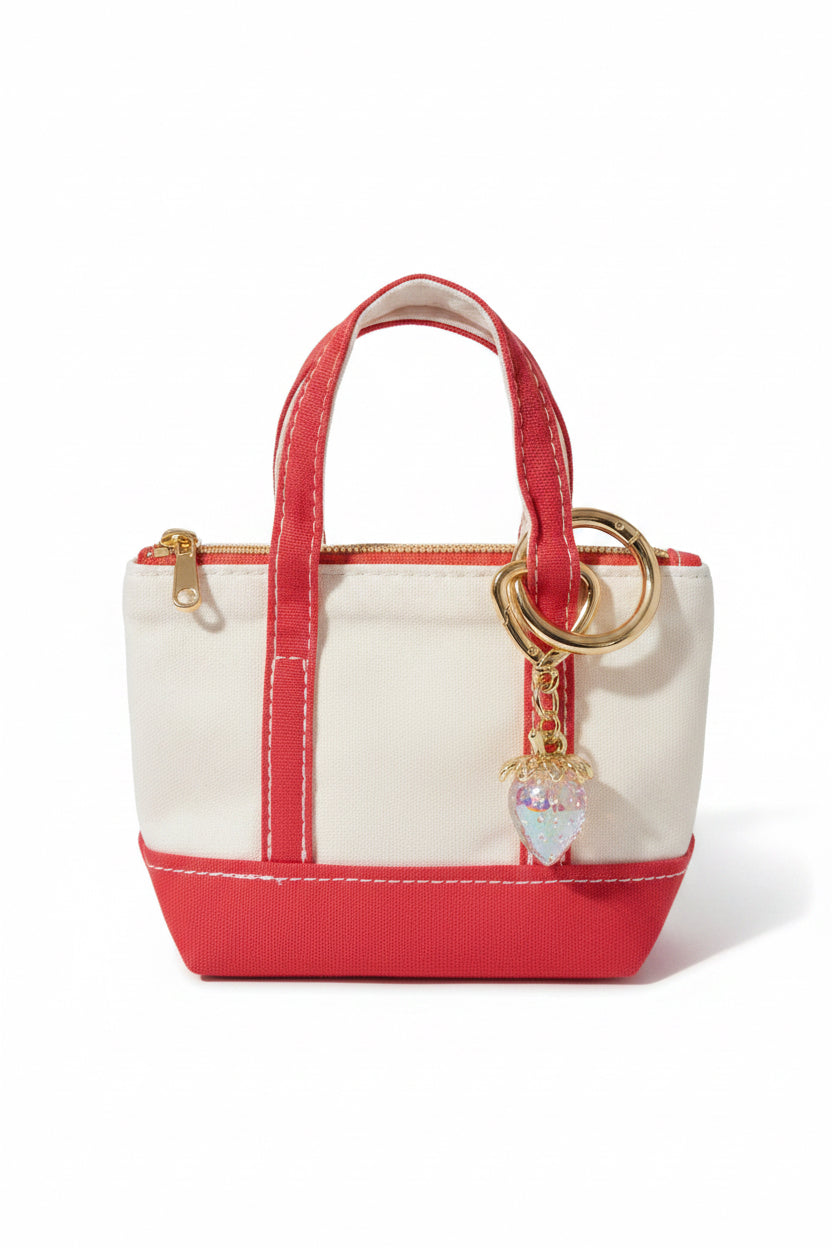 Red & White Mini Tote Bag Charm with Strawberry Charm