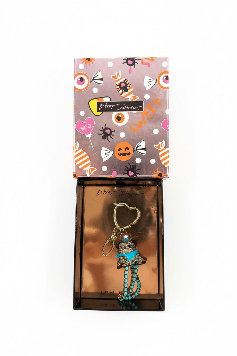 Betsey Johnson Cowboy Ghost Rhinestone Bag Charm Keychain