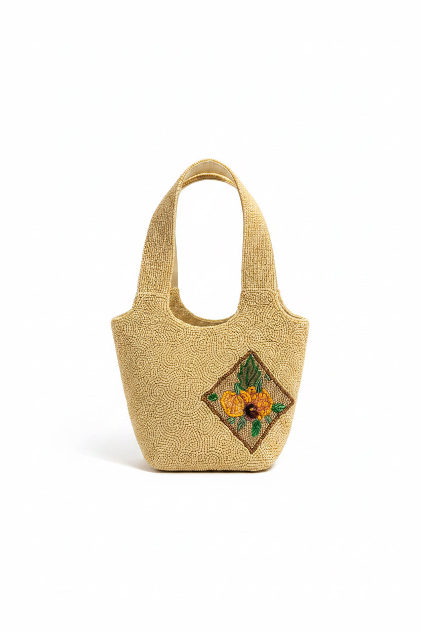 Hand-Beaded Fall Harvest Mini Tote Bag