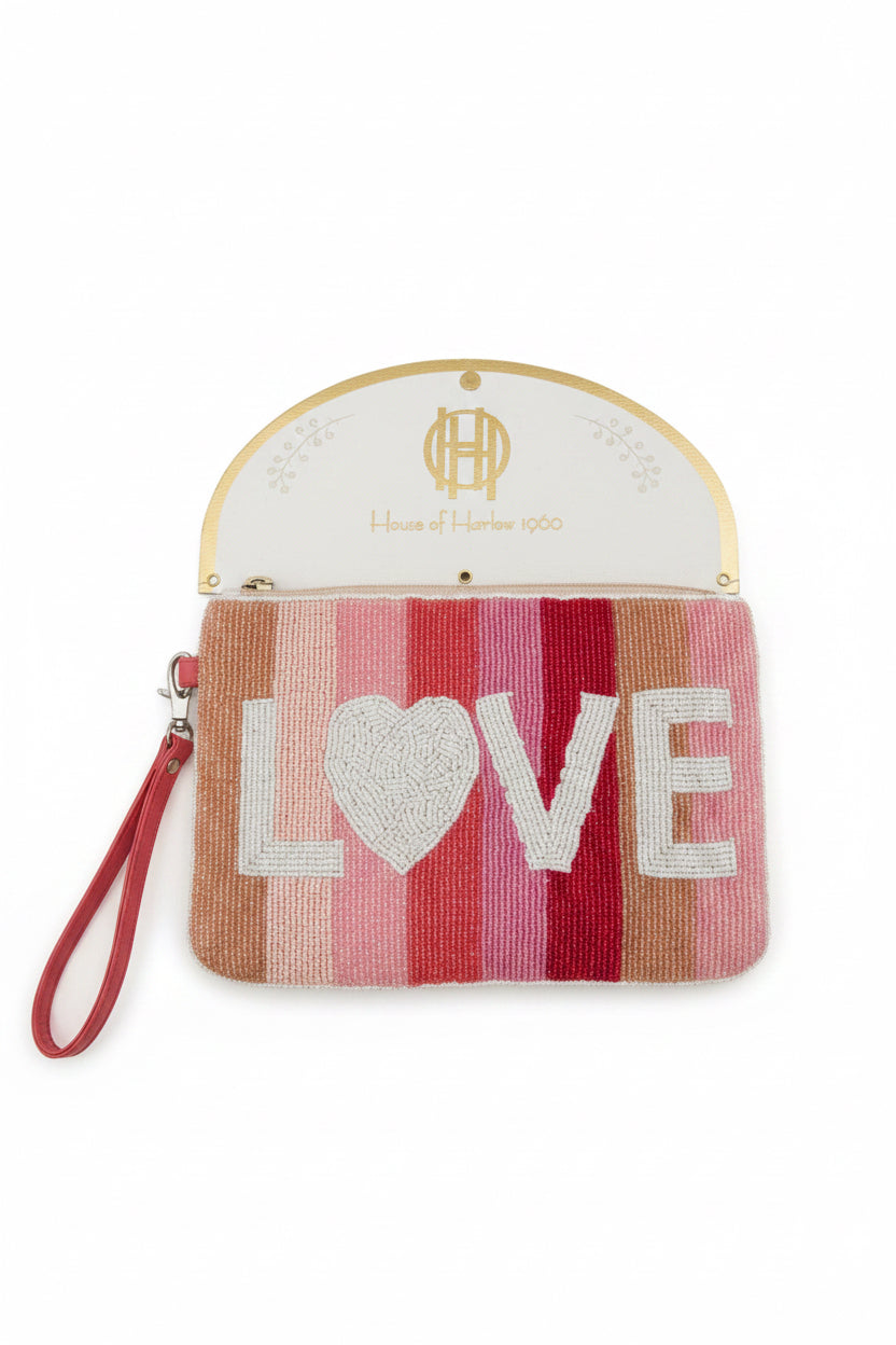 LOVE Beaded Heart Wristlet – Pink & Red