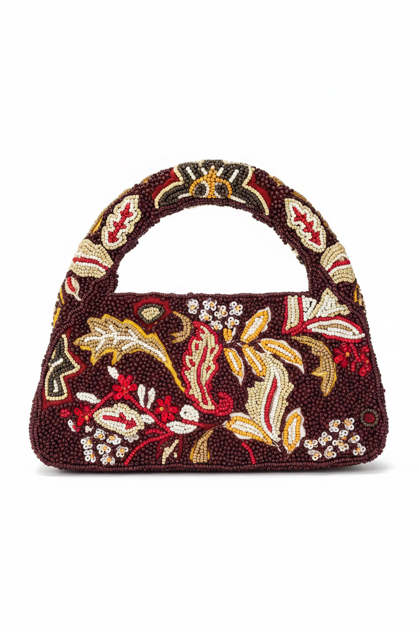 ✨ Burgundy Beaded Floral Shoulder Bag