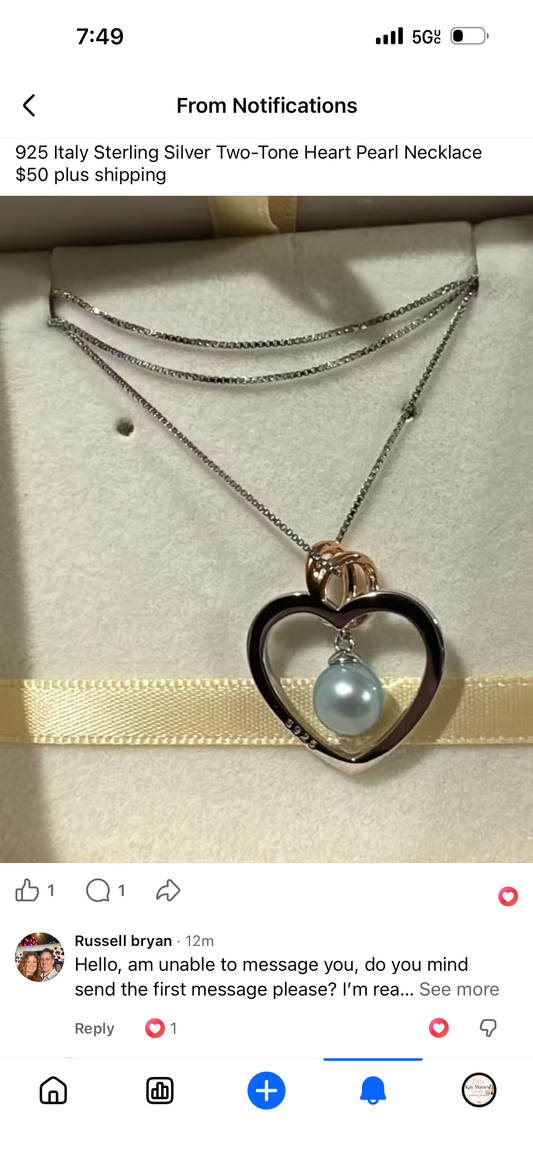 🤍 Italian 925 Sterling Silver Pearl Heart Necklace