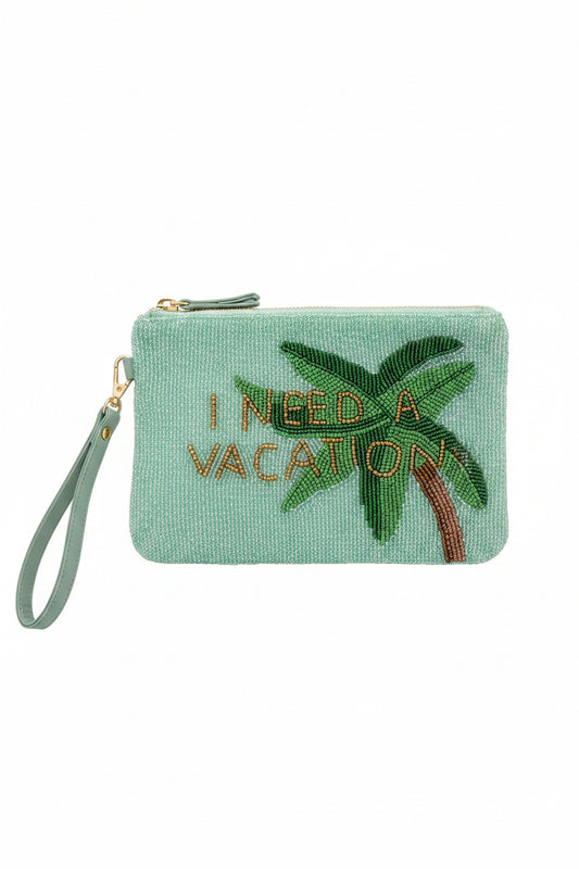 “I Need a Vacation” Beaded Palm Tree Wristlet