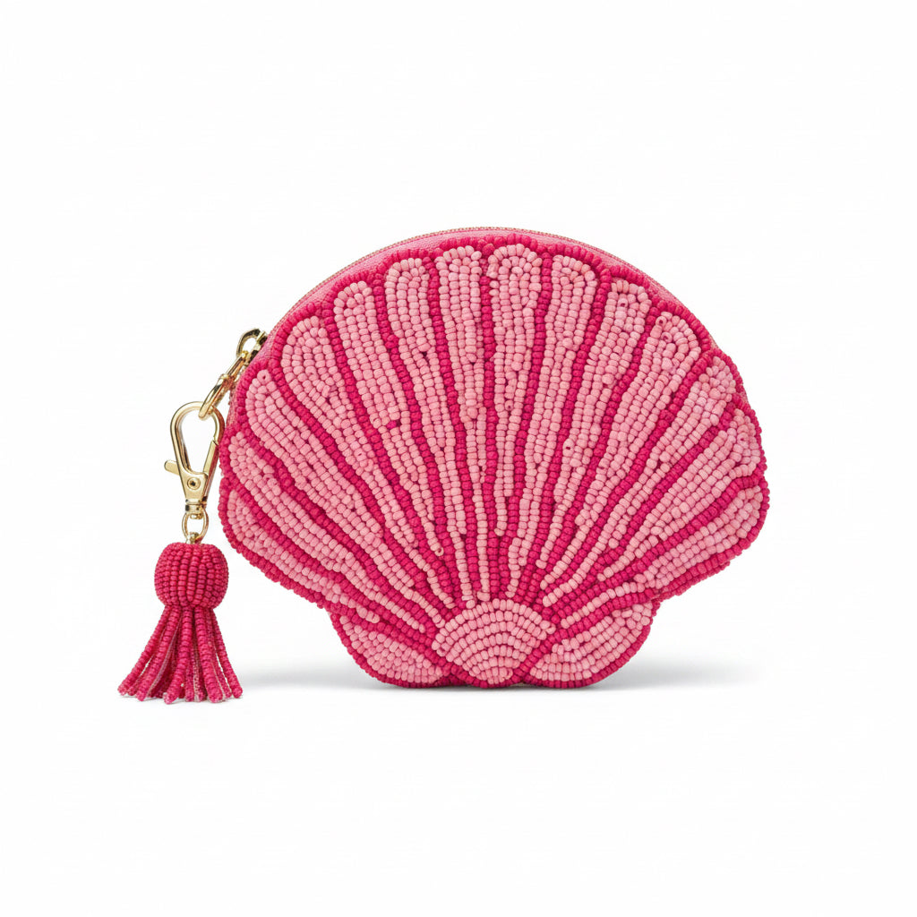 Pretty in Pink Beaded Seashell Coin Pouch 🐚