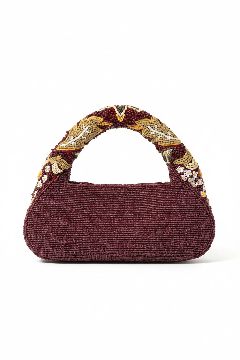 ✨ Burgundy Beaded Floral Shoulder Bag