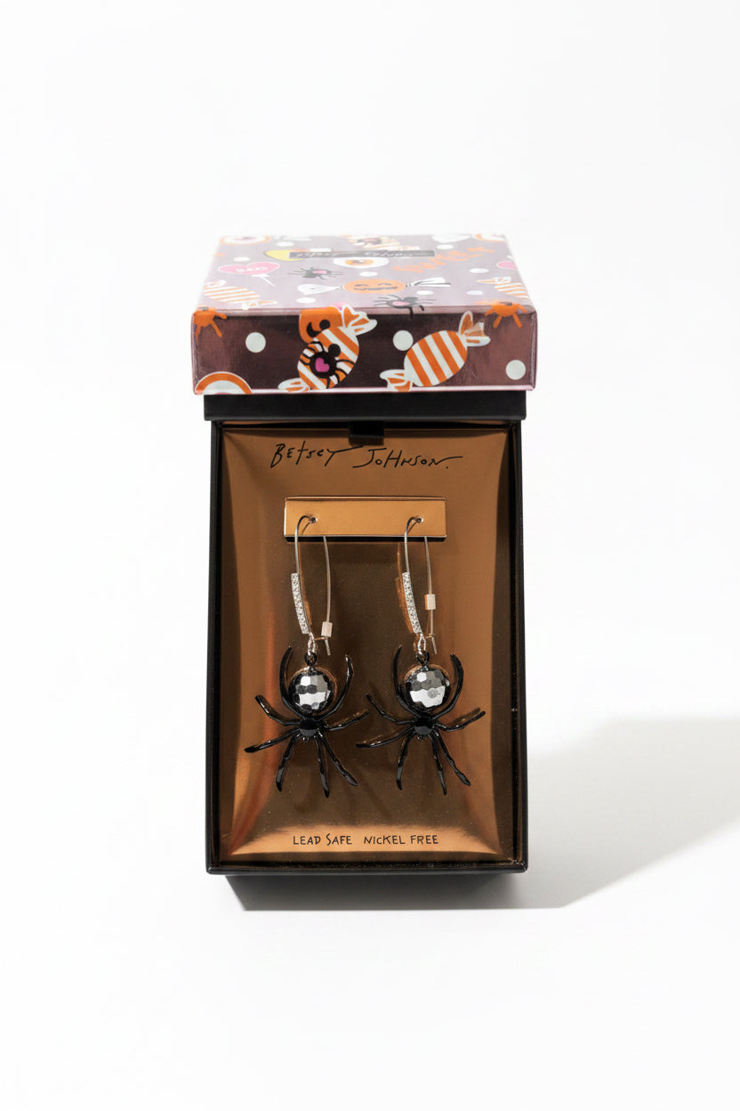 Betsey Johnson Black Spider Drop Earrings