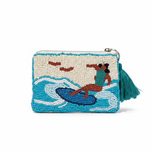 Beaded Surfer Wave Zip Pouch