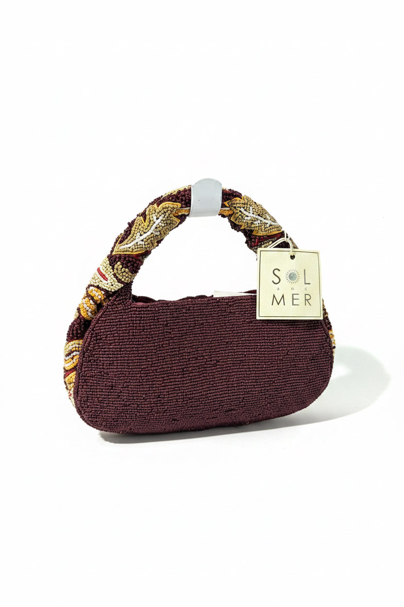 Burgundy Floral Beaded Mini Handbag
