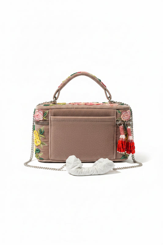 Beaded Floral Top Handle Crossbody Bag