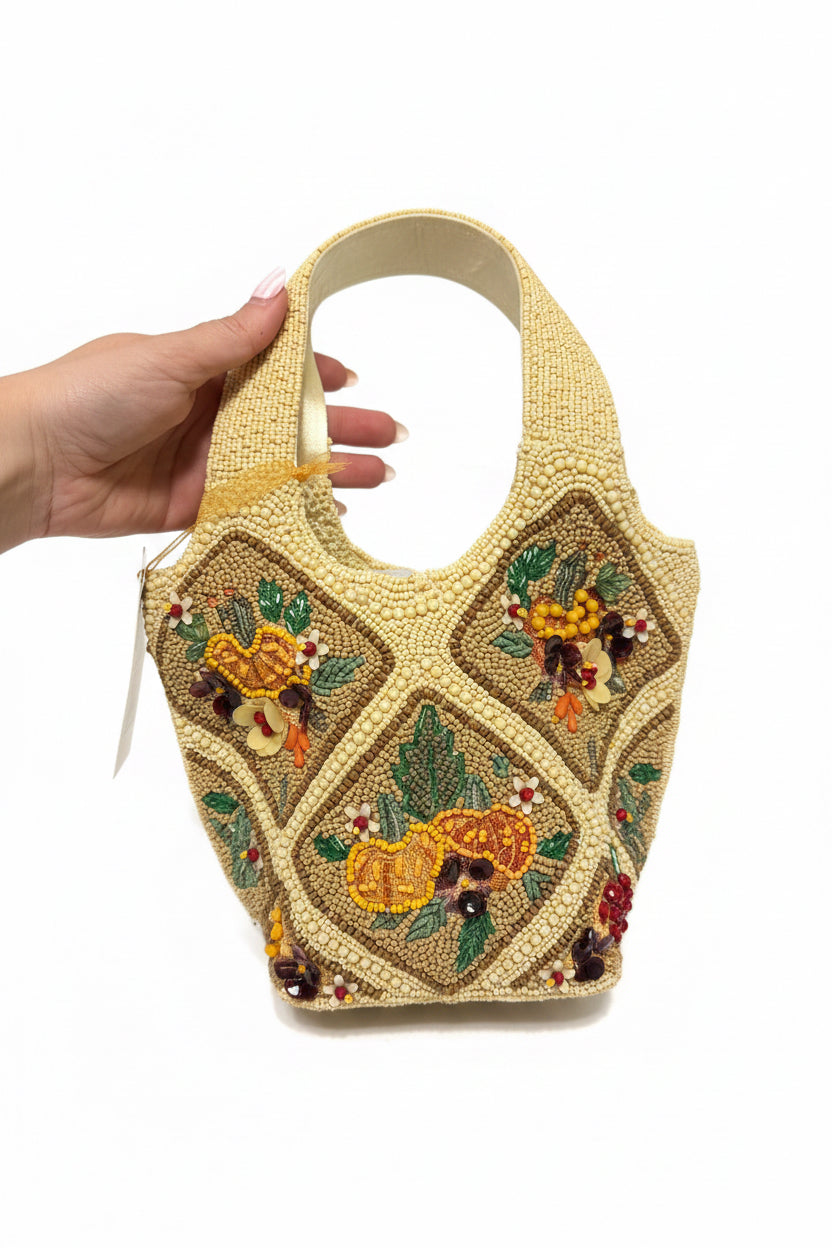 Hand-Beaded Fall Harvest Mini Tote Bag