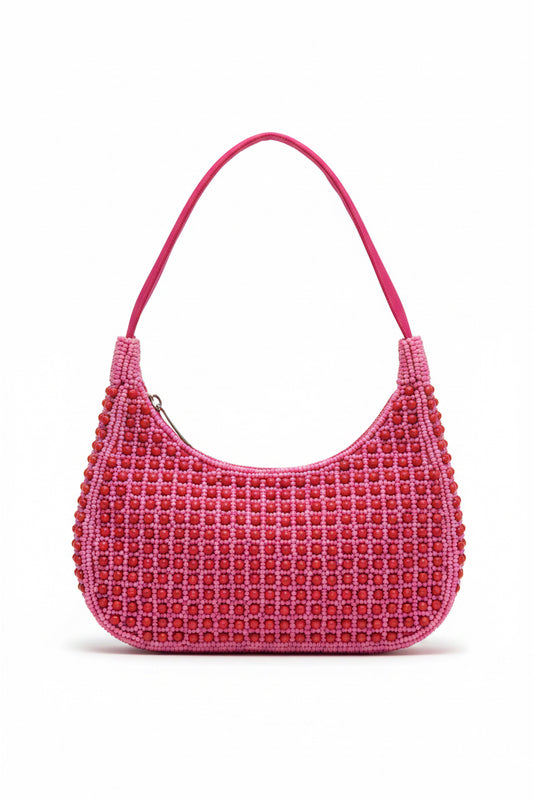 Hot Pink Beaded Shoulder Bag
