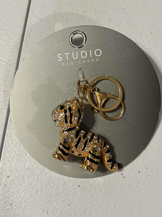Jeweled Tiger Keychain & Bag Charm – Gold Tone