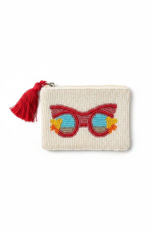 Red Sunglasses Beaded Zip Pouch