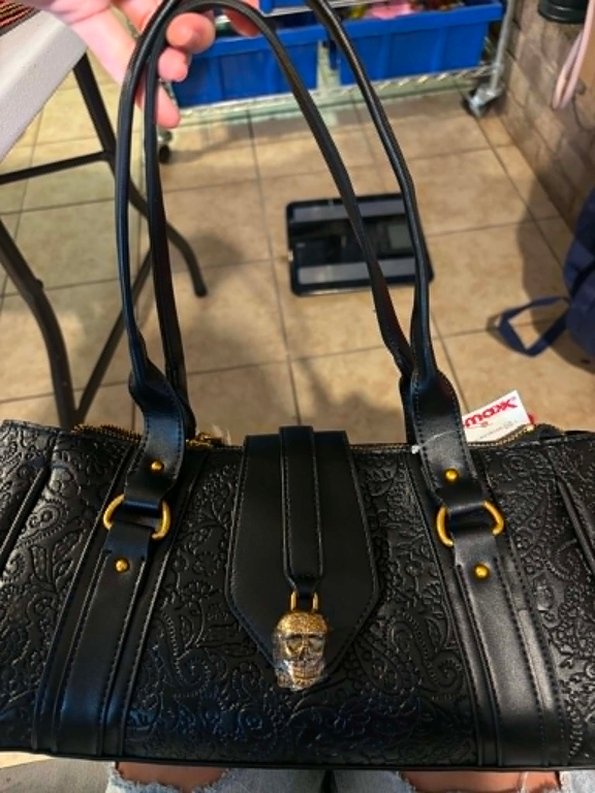 Black Embossed Western Satchel Handbag