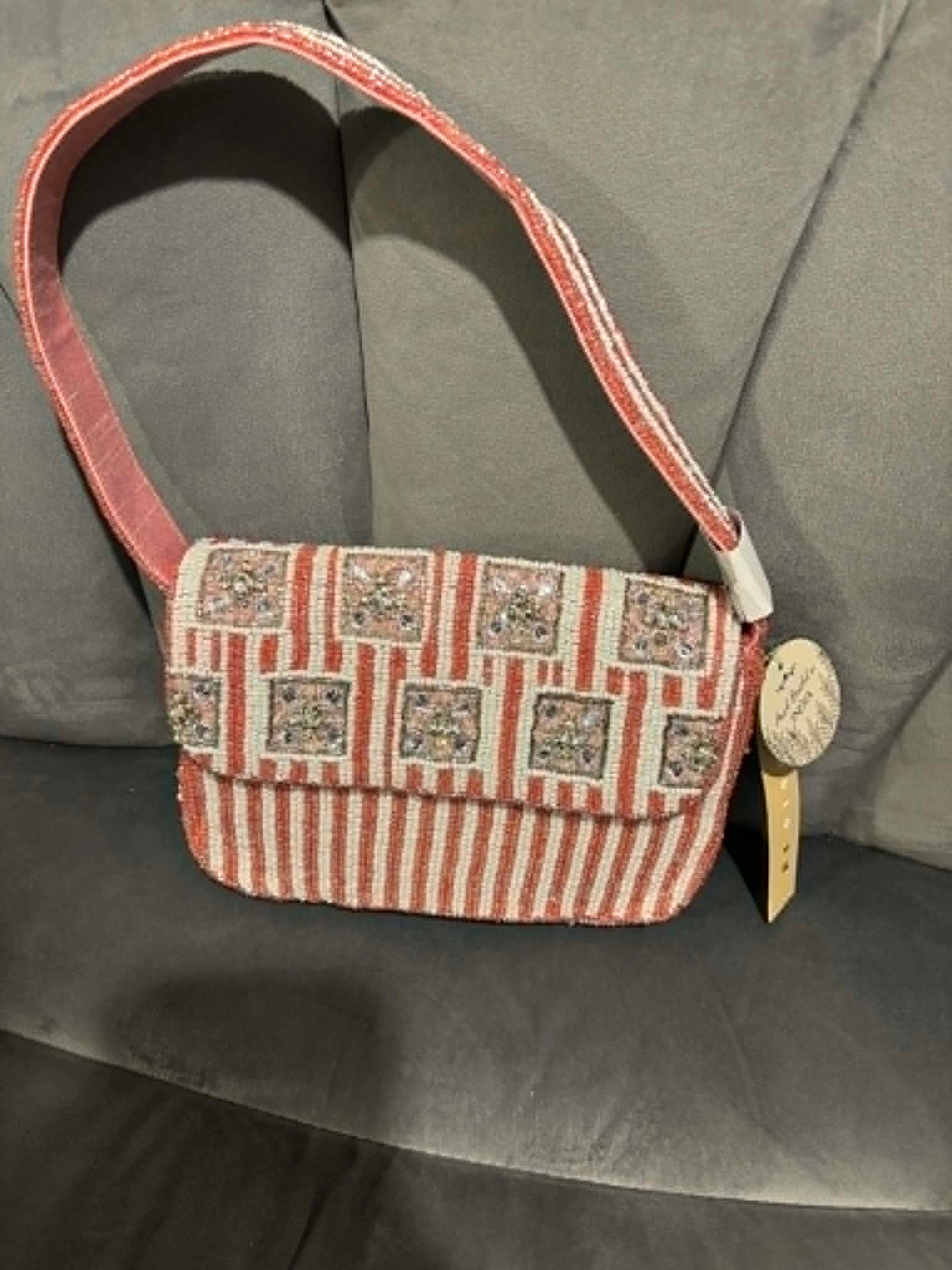 Coral Southwestern Beaded Shoulder Bag