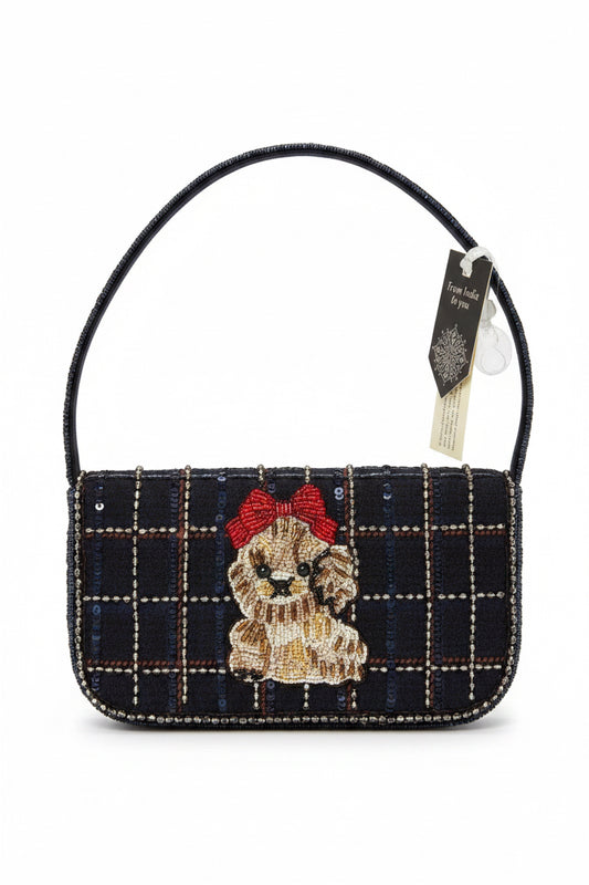 Beaded Plaid Doggie Shoulder Bag