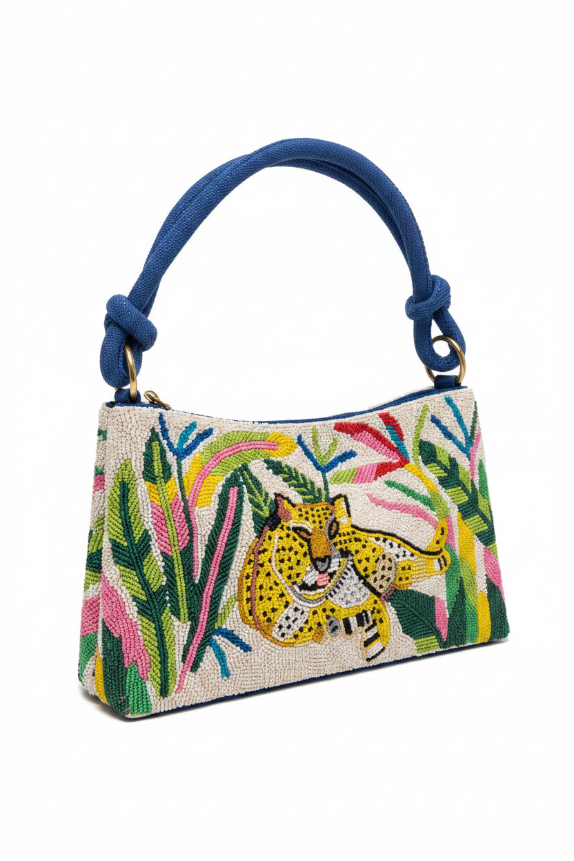 Embroidered Leopard & Tropical Floral Handbag
